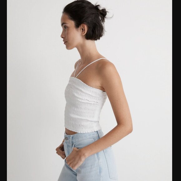 Madewell Poplin Smocked Halter Top NWT - Picture 4 of 4